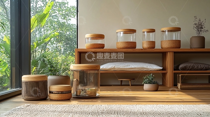 高清大图下载【趣麦麦图】木制盖子玻璃罐组合