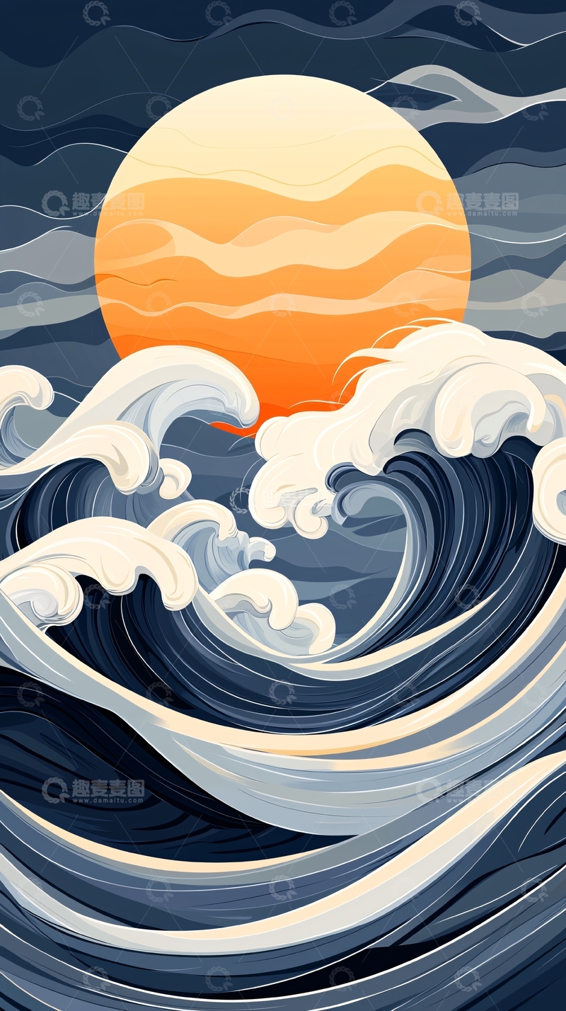 高清大图下载【趣麦麦图】海上日出抽象画