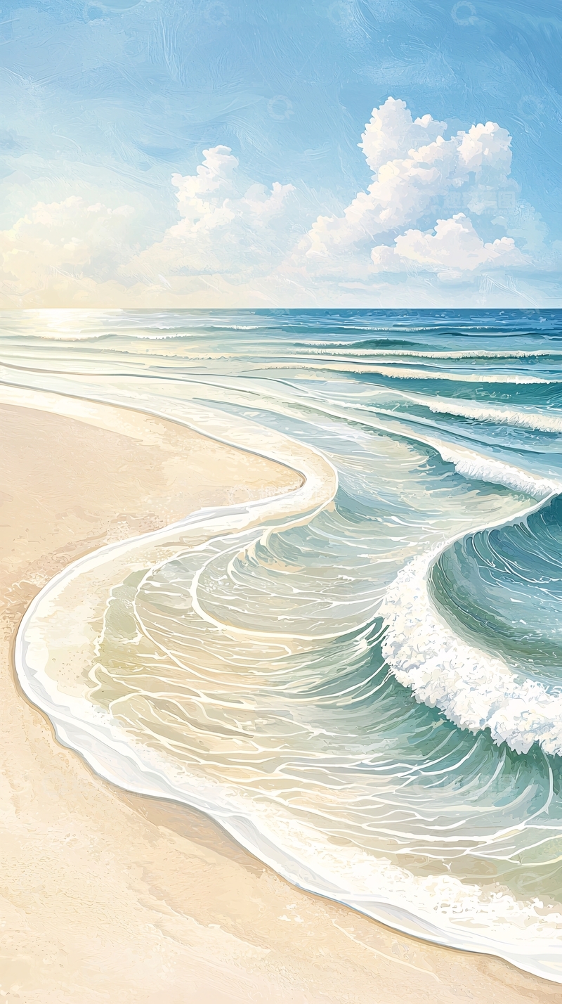 高清大图下载【趣麦麦图】海滩波浪晴空万里