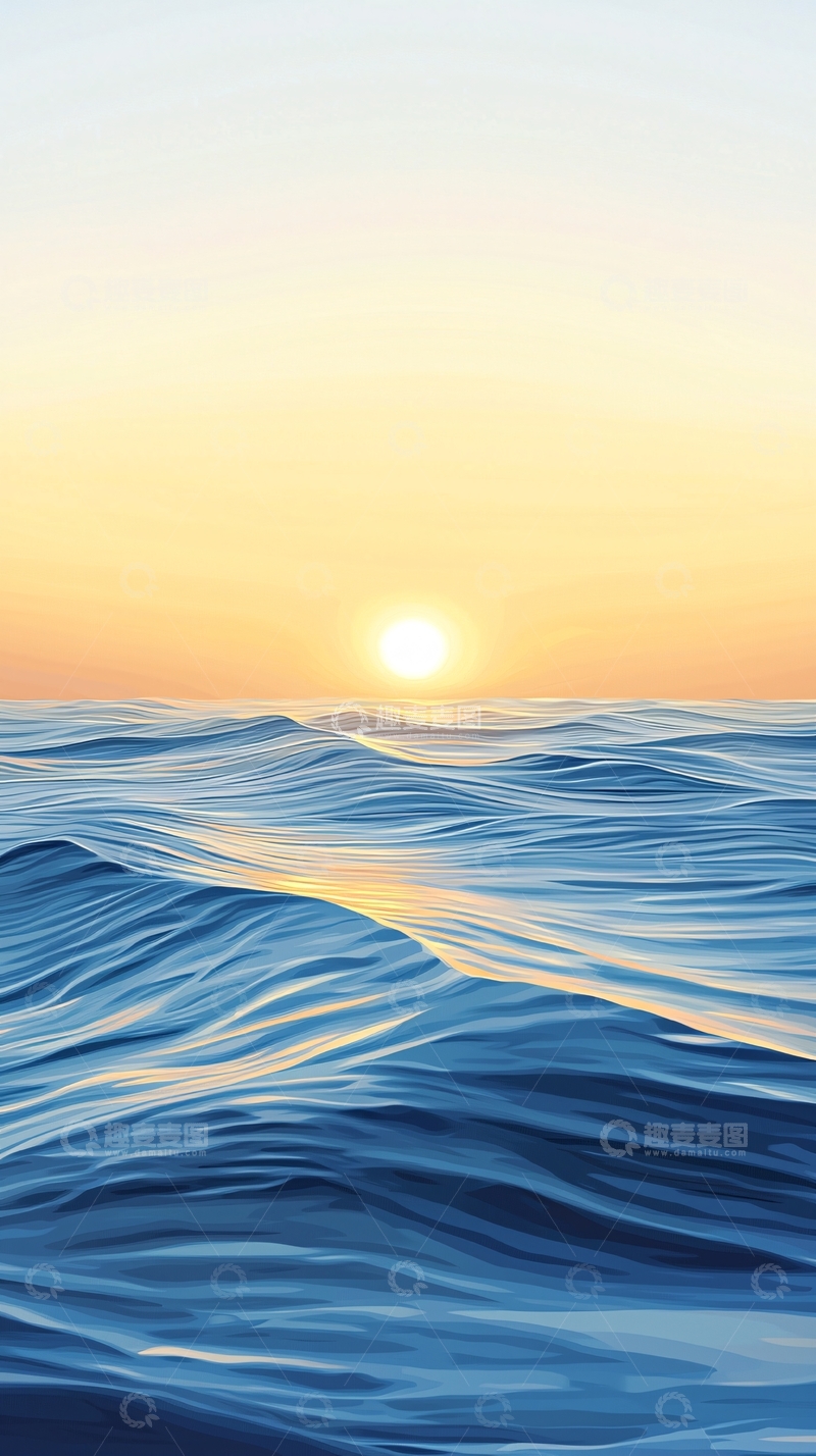 高清大图下载【趣麦麦图】平静的海面日出