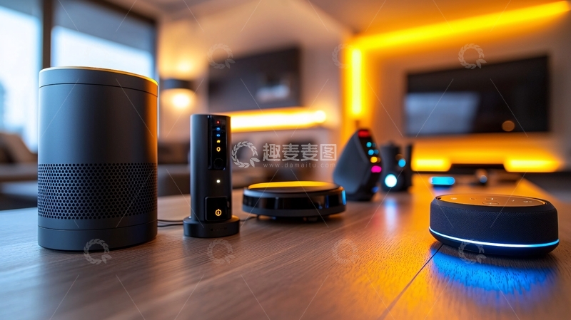 高清大图下载【趣麦麦图】智能家居设备在客厅桌面上