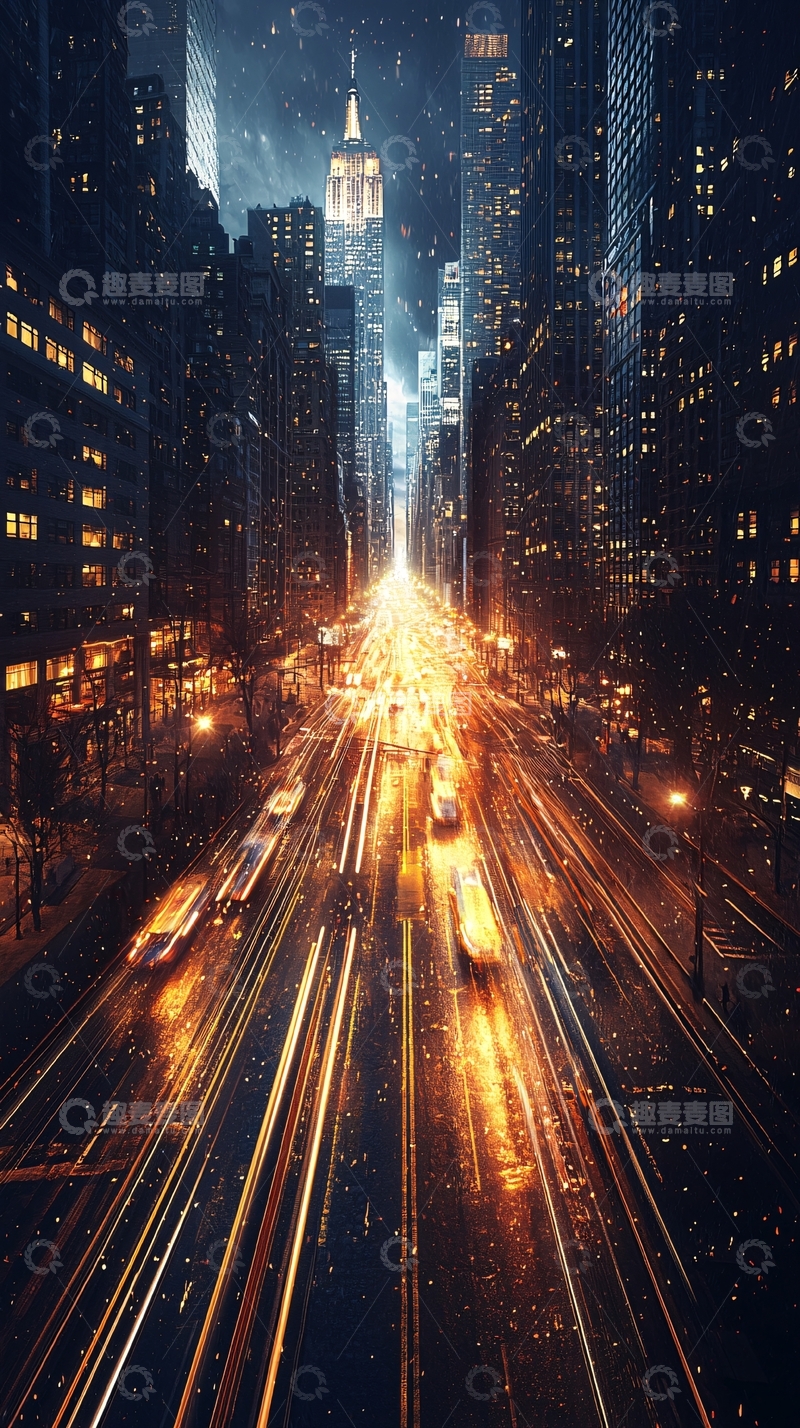高清大图下载【趣麦麦图】纽约夜景车流长曝光