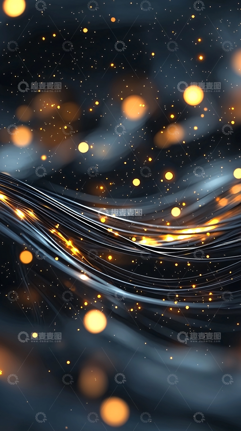 高清大图下载【趣麦麦图】抽象流动线条与金色光点