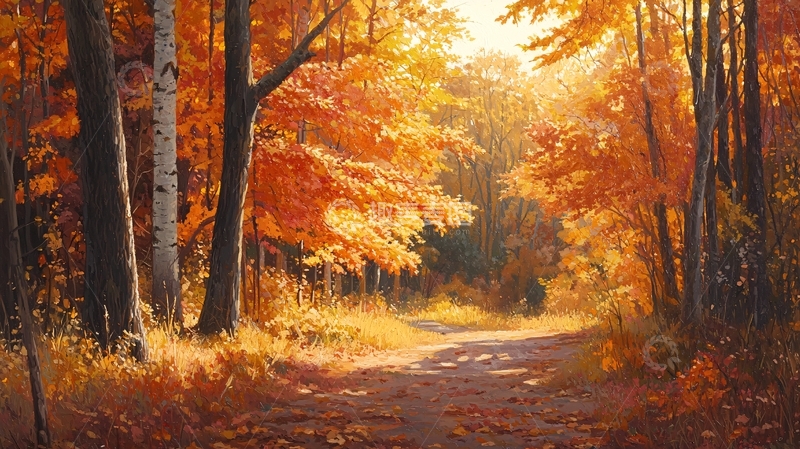 高清大图下载【趣麦麦图】秋日阳光下的金色森林