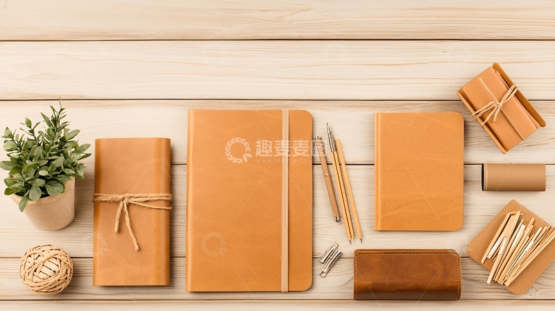 高清大图下载【趣麦麦图】浅色木纹桌面上的文具