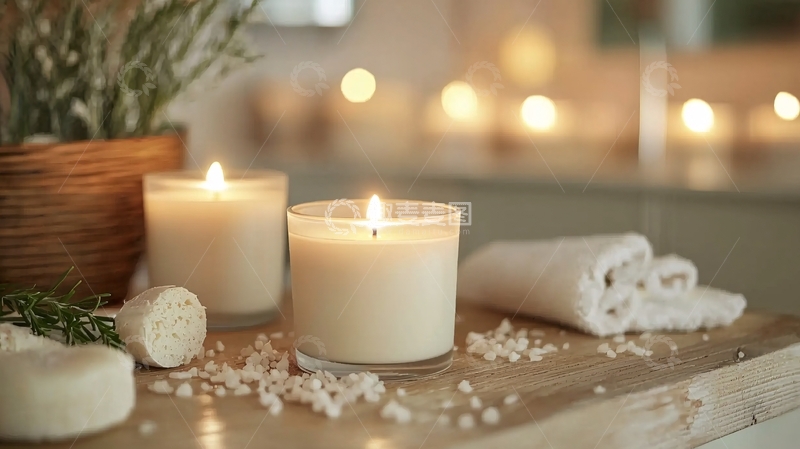 高清大图下载【趣麦麦图】温暖蜡烛光营造的舒适放松氛围