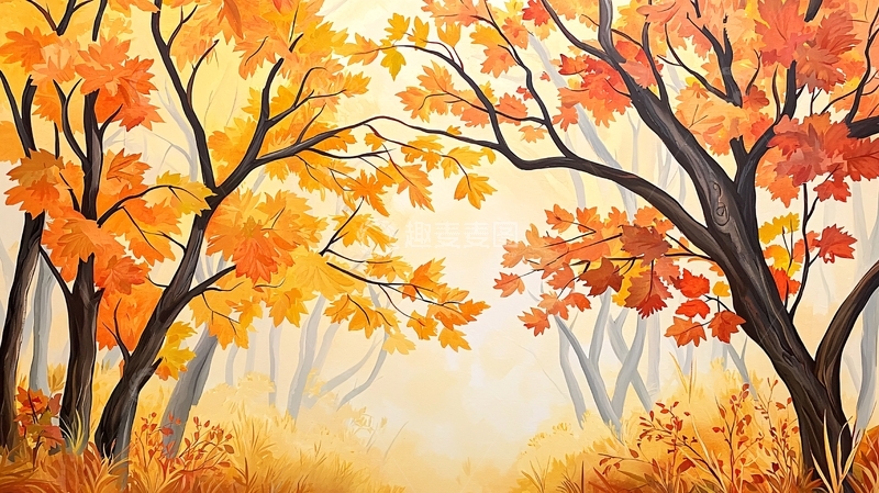 高清大图下载【趣麦麦图】秋日暖阳下的树林