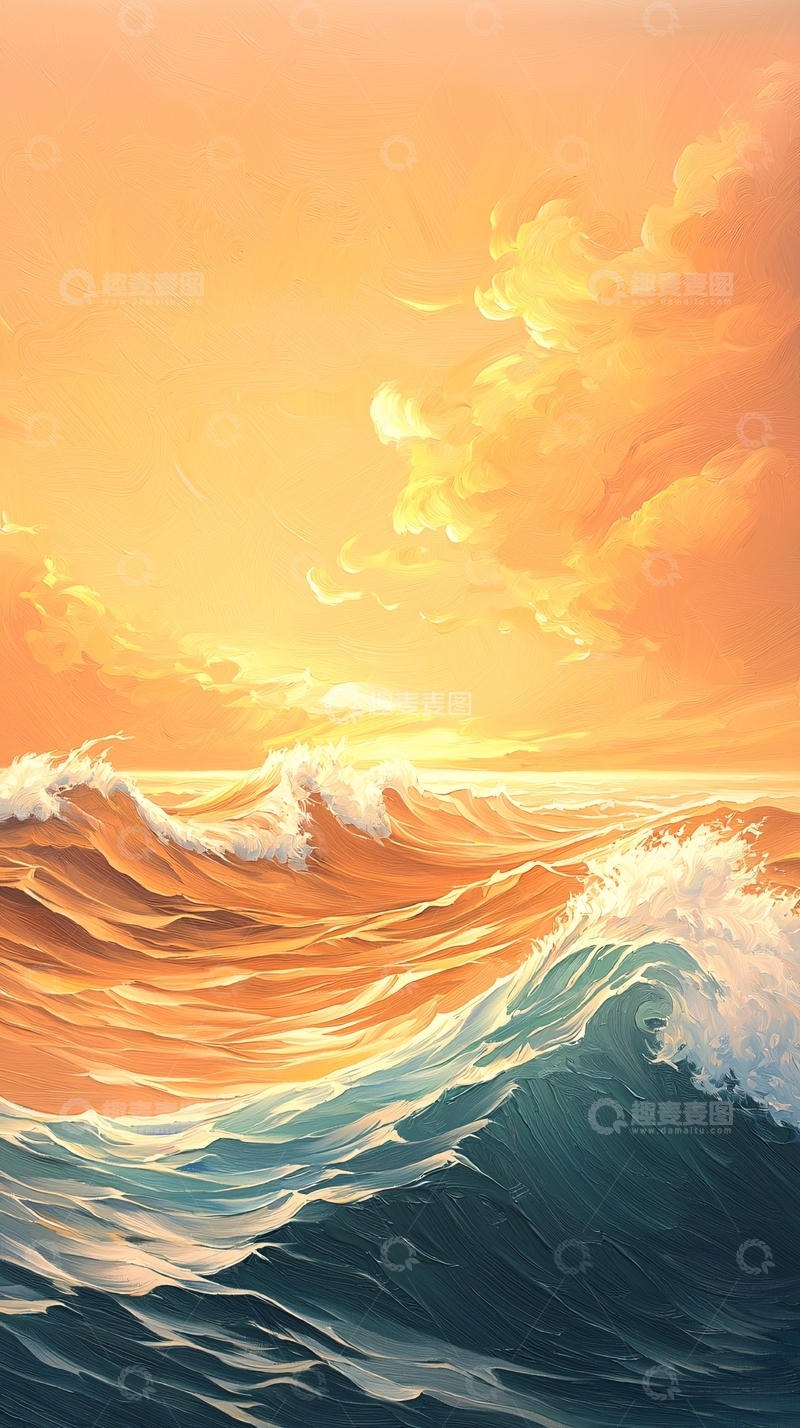 高清大图下载【趣麦麦图】壮丽海景油画风
