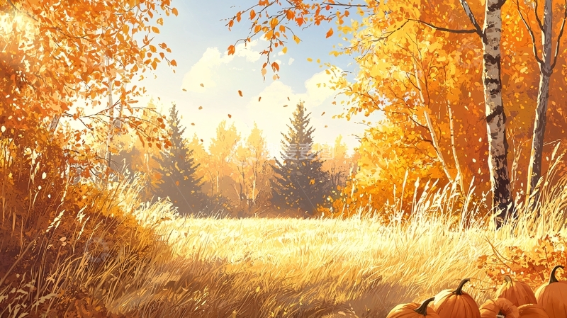 高清大图下载【趣麦麦图】秋日森林金黄景色