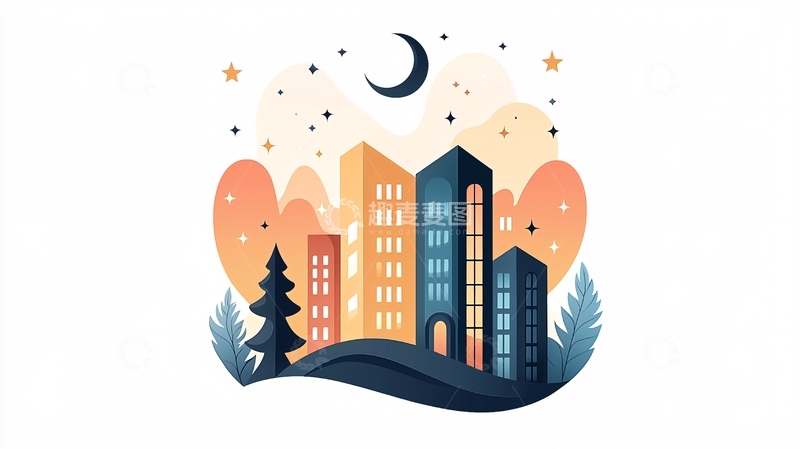 高清大图下载【趣麦麦图】城市夜景插画1