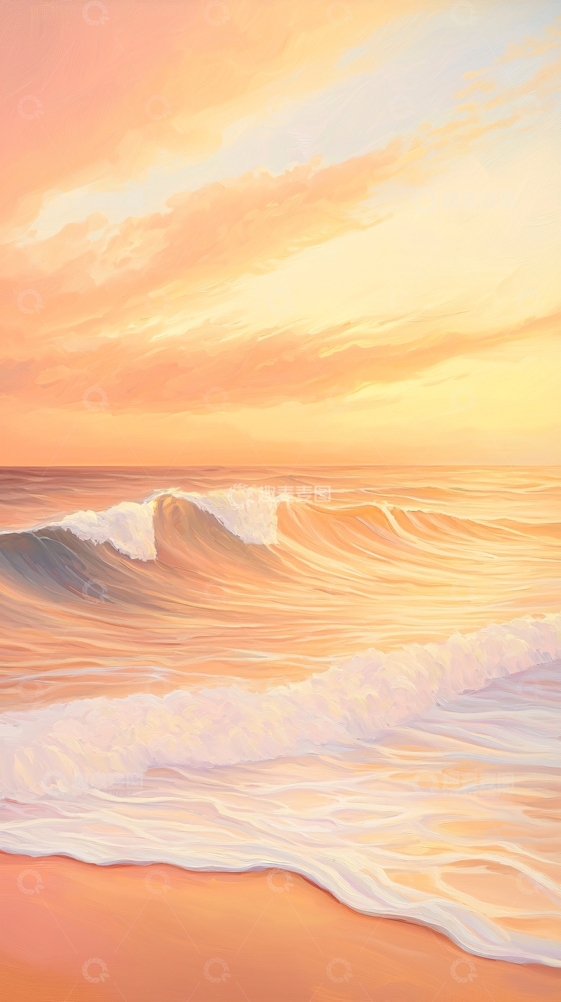 高清大图下载【趣麦麦图】金色沙滩的日落海景