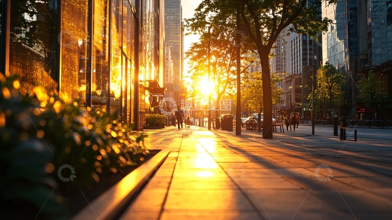 高清大图下载【趣麦麦图】城市街道夕阳洒金