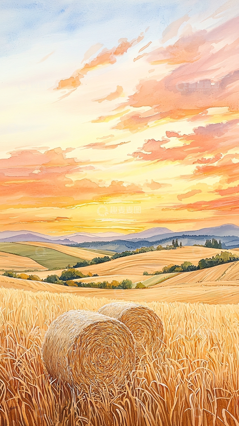 高清大图下载【趣麦麦图】金色麦田夕阳风景