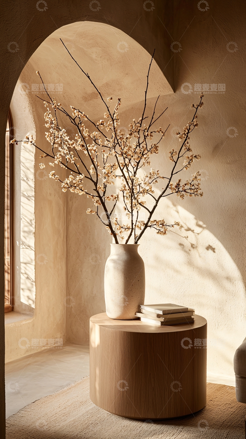 高清大图下载【趣麦麦图】米色房间花瓶和树枝