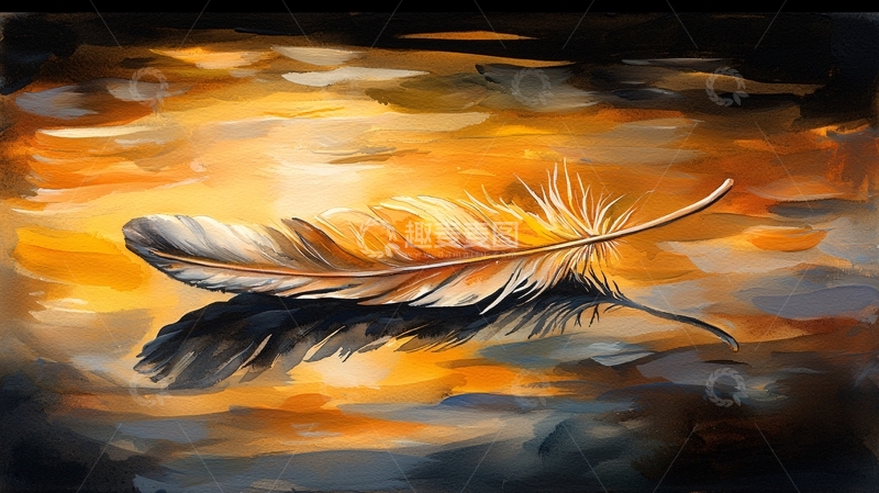 高清大图下载【趣麦麦图】羽毛在金色背景上漂浮