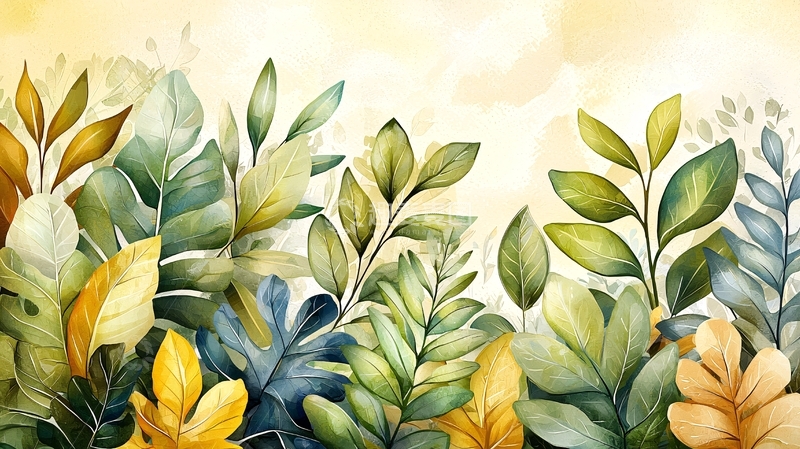 高清大图下载【趣麦麦图】水彩风格的叶子背景