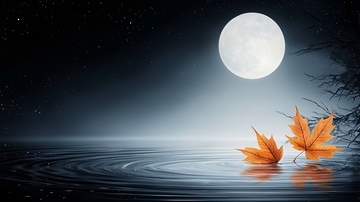 水中明月秋叶唯美