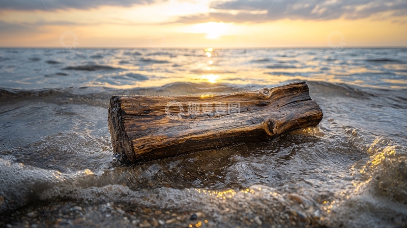 高清大图下载【趣麦麦图】海边漂浮木头