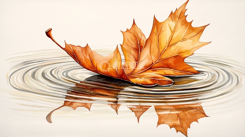 高清大图下载【趣麦麦图】秋叶落入水中荡起涟漪