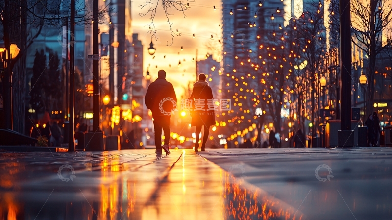 高清大图下载【趣麦麦图】城市夜景中的两人背影