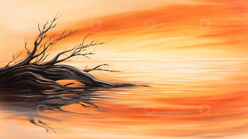 高清大图下载【趣麦麦图】枯枝倒影在平静的水面
