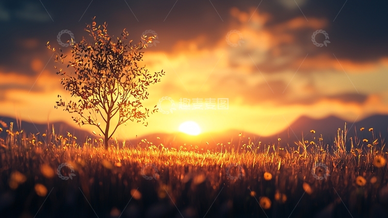 高清大图下载【趣麦麦图】金色日落下的田野
