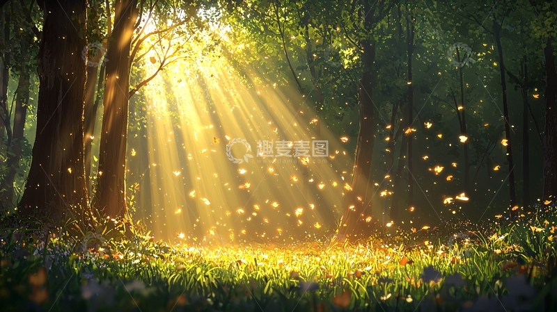 高清大图下载【趣麦麦图】阳光穿过森林的唯美场景