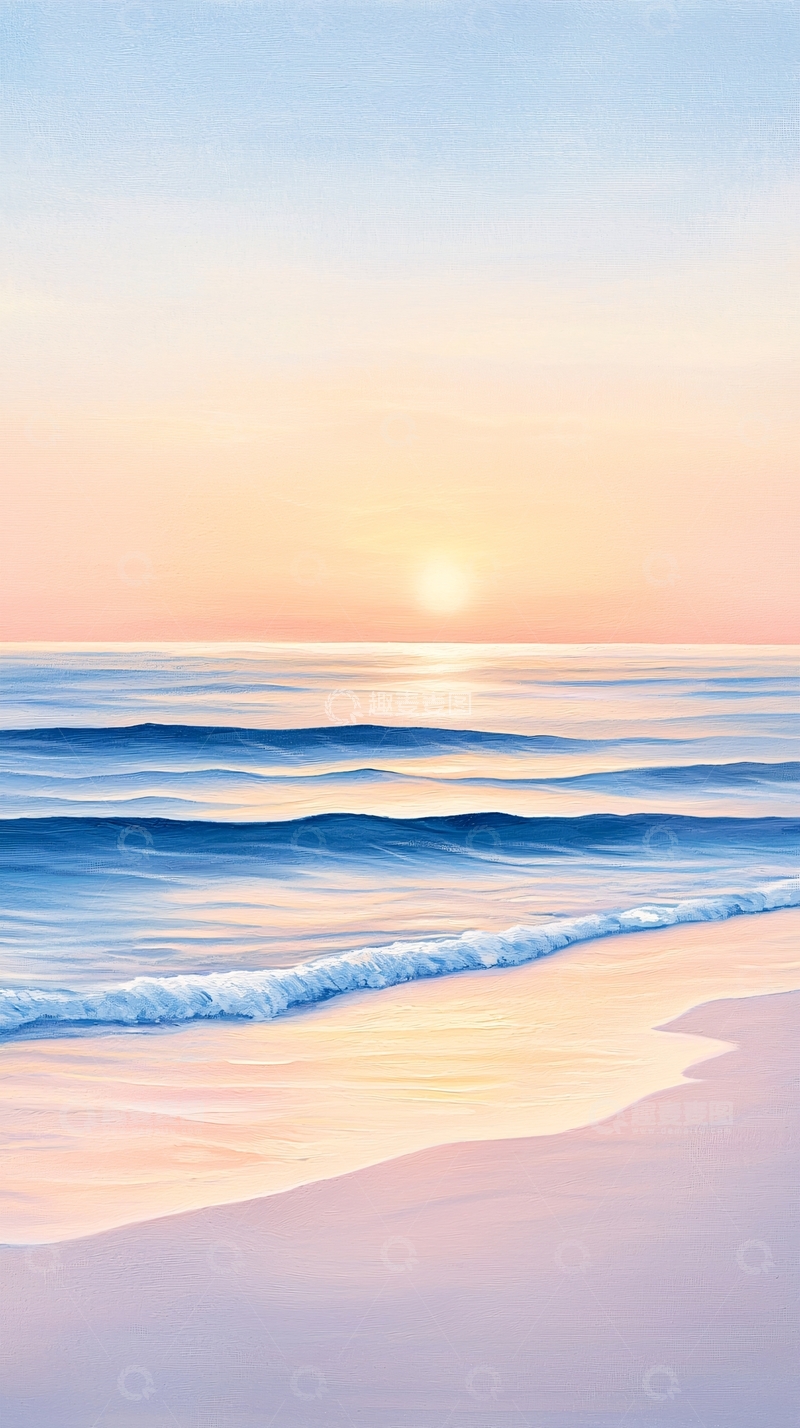 高清大图下载【趣麦麦图】宁静海滩的日落美景