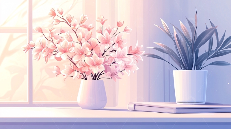 高清大图下载【趣麦麦图】窗边花瓶植物光影温柔
