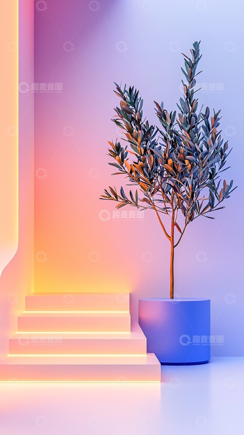 高清大图下载【趣麦麦图】柔和光线下的植物台阶