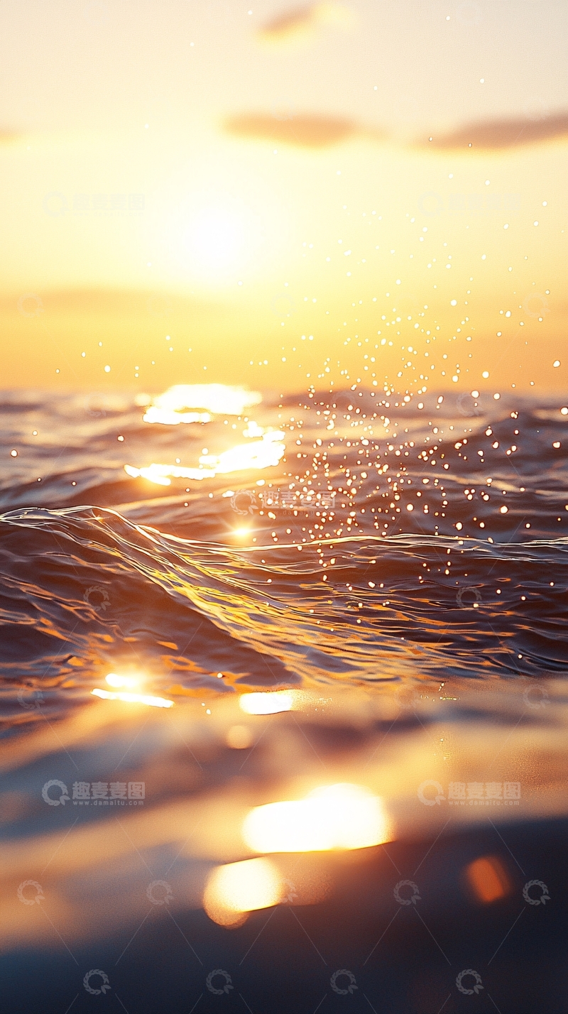 高清大图下载【趣麦麦图】金色夕阳下的海面波光粼粼
