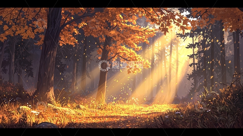 高清大图下载【趣麦麦图】秋日阳光洒在树林