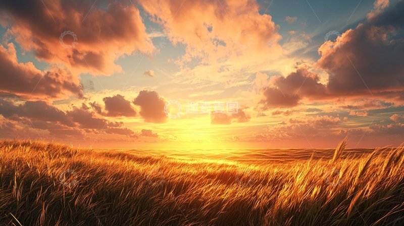 高清大图下载【趣麦麦图】金色的夕阳云海田野
