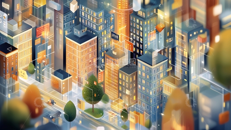 高清大图下载【趣麦麦图】俯视角度的城市建筑群