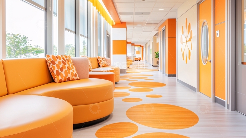 高清大图下载【趣麦麦图】橙色沙发休息区走廊