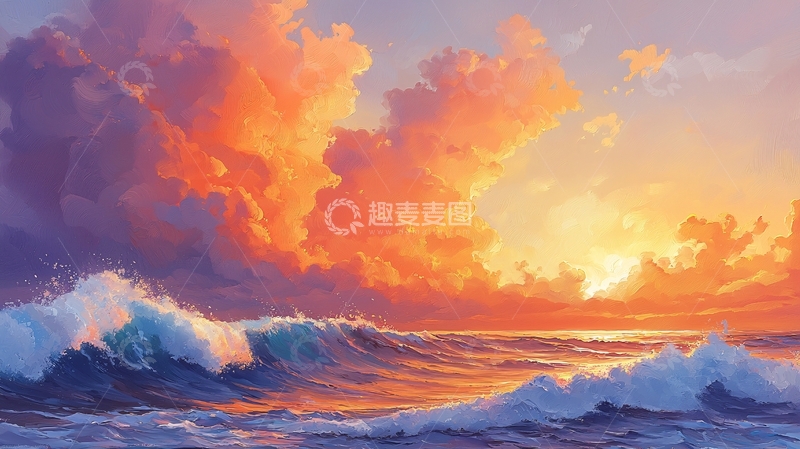 高清大图下载【趣麦麦图】日落时分的壮丽海景