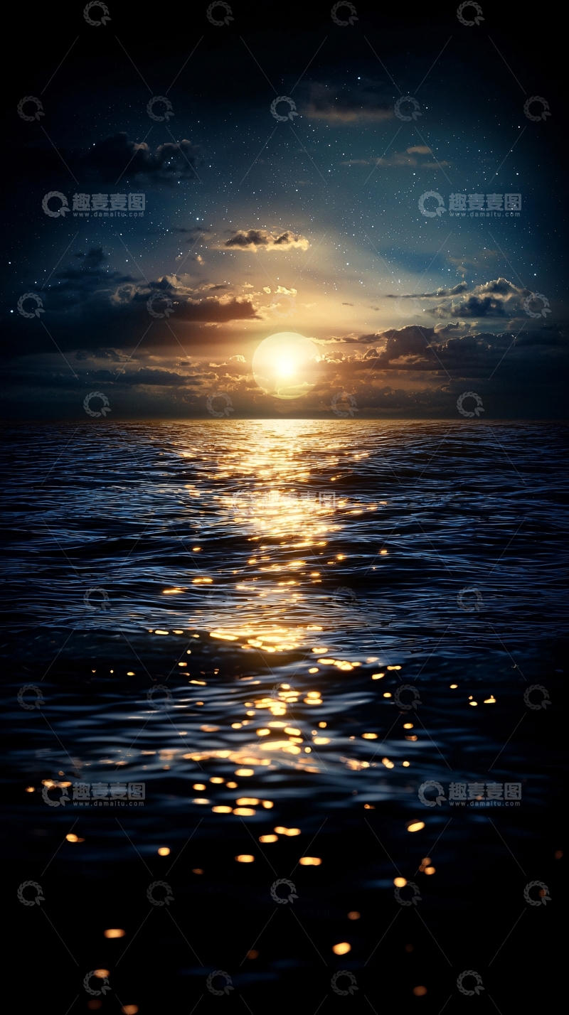 高清大图下载【趣麦麦图】海面日落光辉灿烂