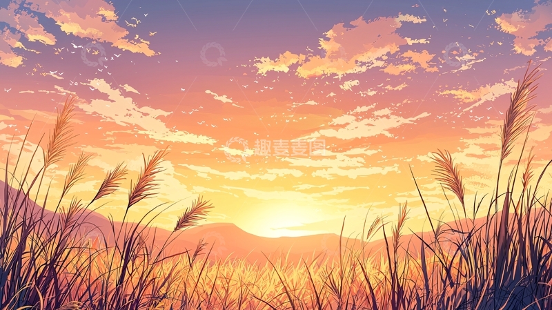 高清大图下载【趣麦麦图】唯美日落田野风光