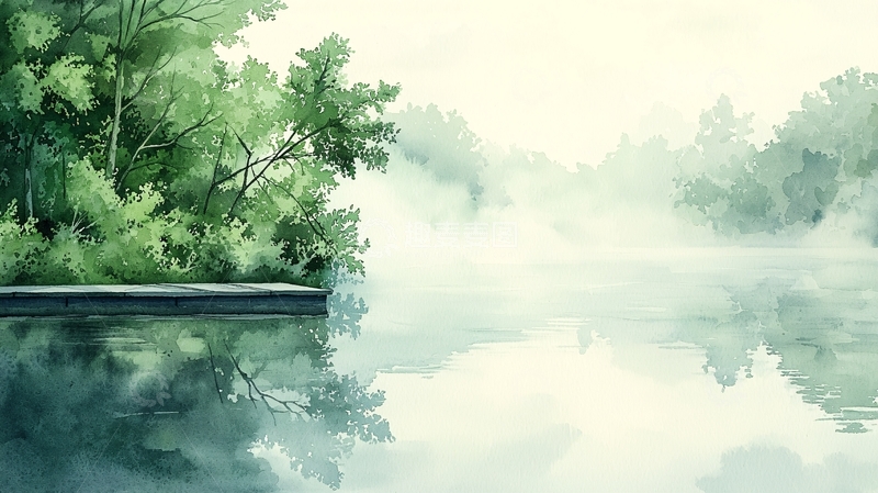 高清大图下载【趣麦麦图】烟雾笼罩的宁静湖面