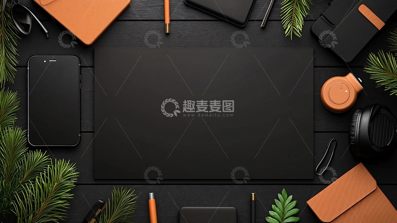 高清大图下载【趣麦麦图】黑色桌面上的物品摆拍