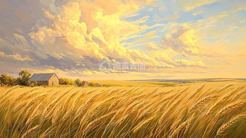 高清大图下载【趣麦麦图】金色的麦田与天空