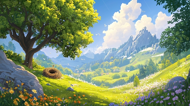 高清大图下载【趣麦麦图】卡通山水风光图