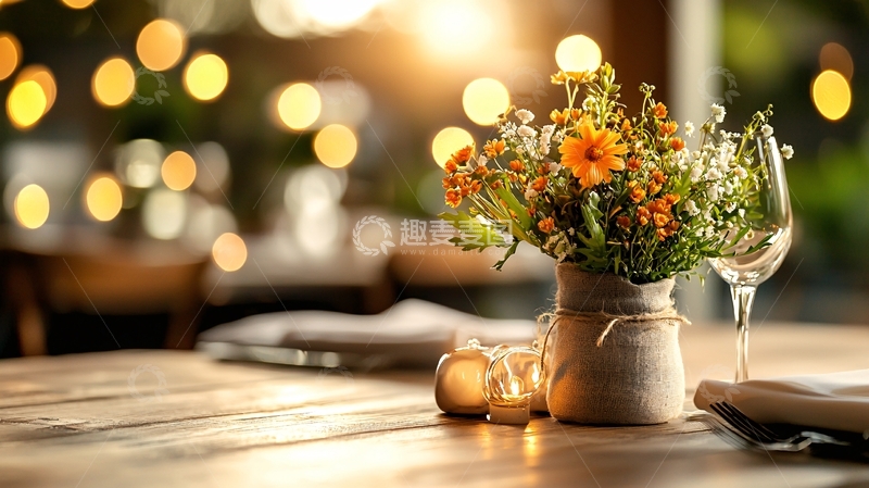 高清大图下载【趣麦麦图】餐桌花束烛光浪漫氛围