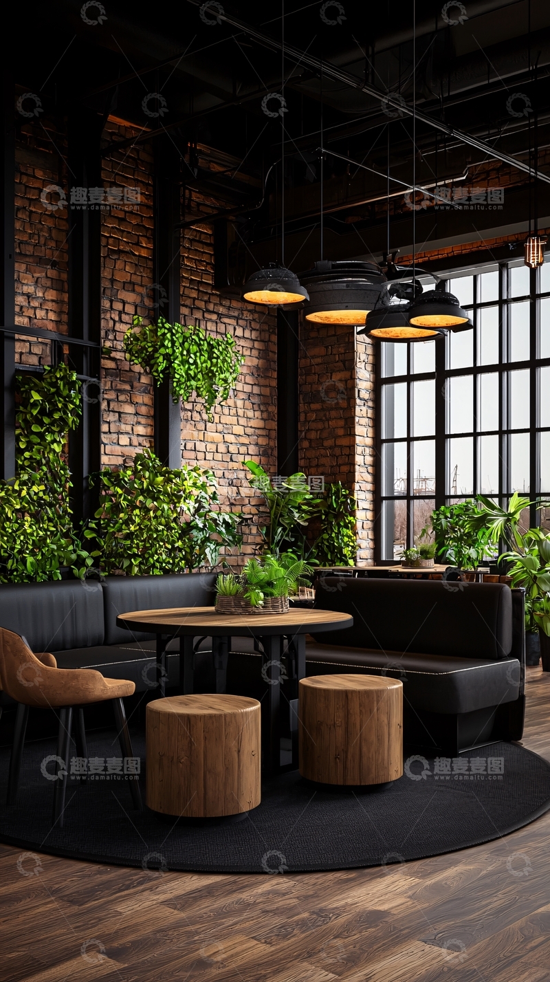 高清大图下载【趣麦麦图】工业风绿植休闲区