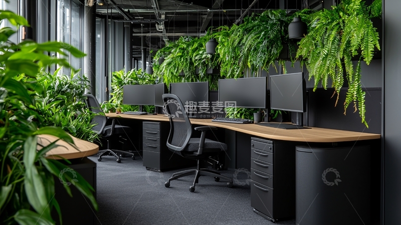 高清大图下载【趣麦麦图】绿色植物环绕的办公室
