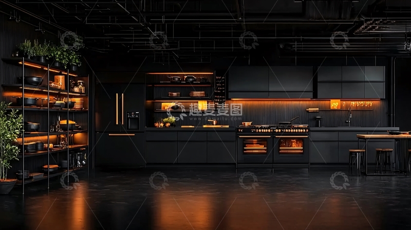 高清大图下载【趣麦麦图】黑色现代厨房