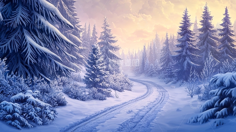 高清大图下载【趣麦麦图】雪地森林小路