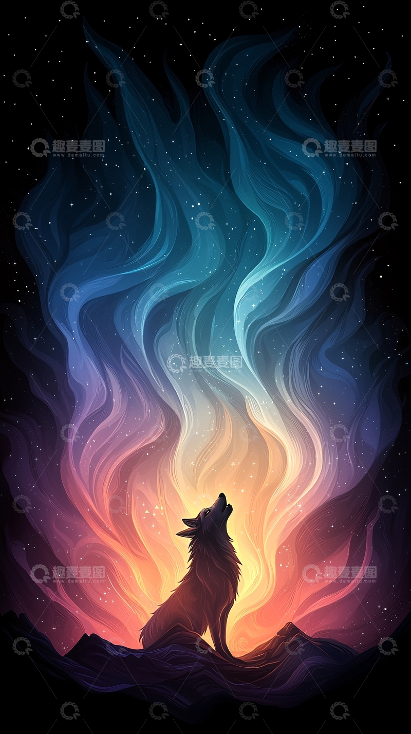 高清大图下载【趣麦麦图】仰天长啸狼剪影