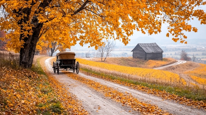 高清大图下载【趣麦麦图】秋季乡村风景汽车