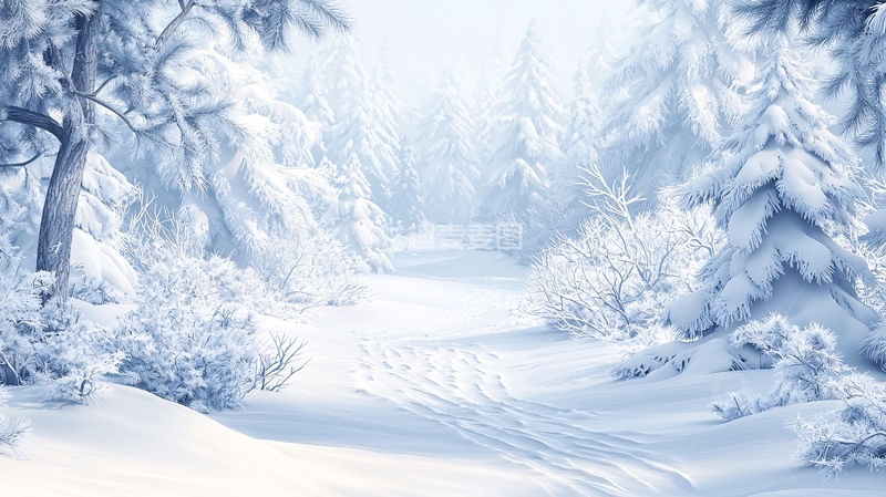 高清大图下载【趣麦麦图】雪后森林的道路